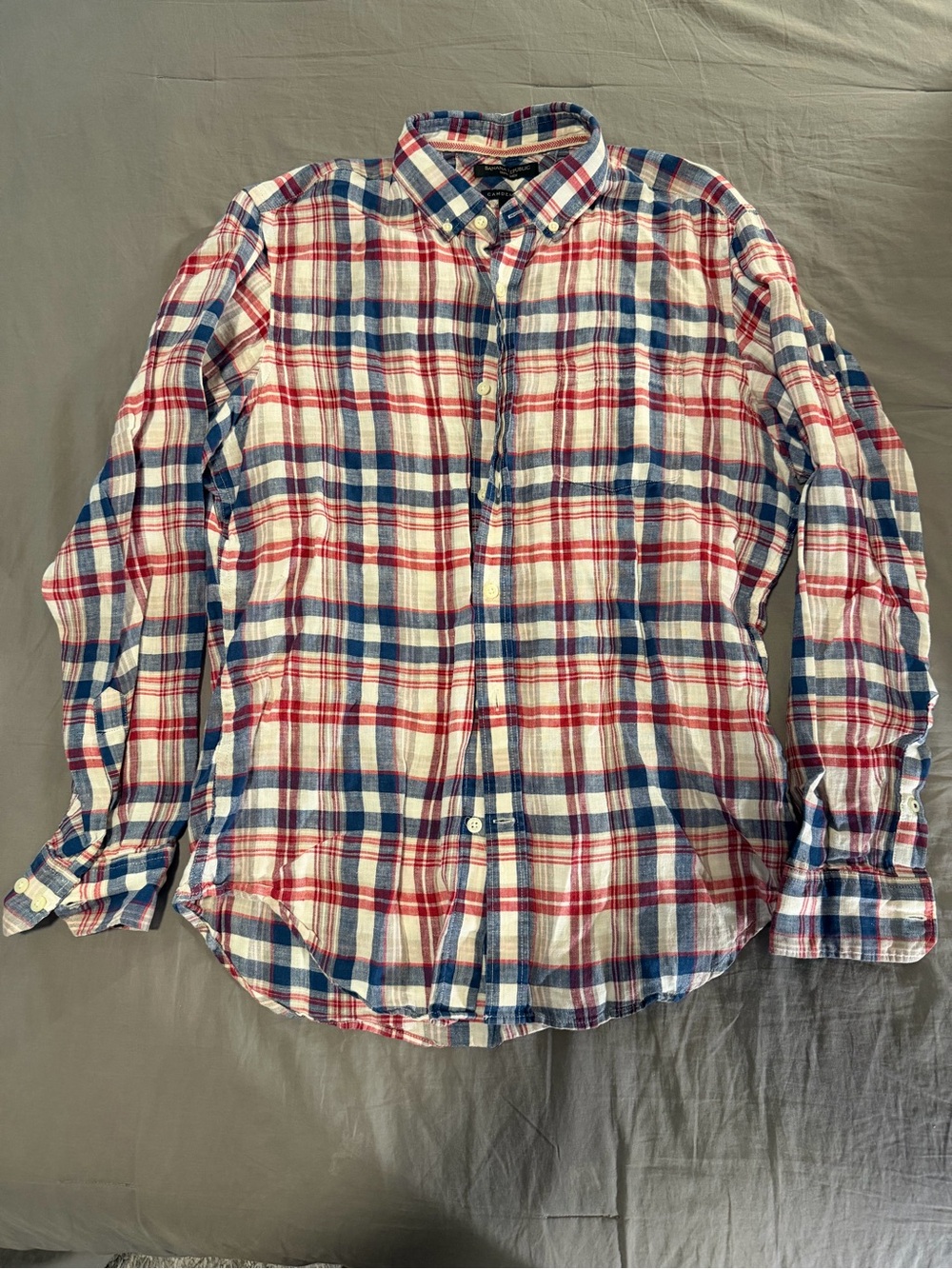 Banana Republic Linen Button-Down Plaid Shirt - Red & Blue